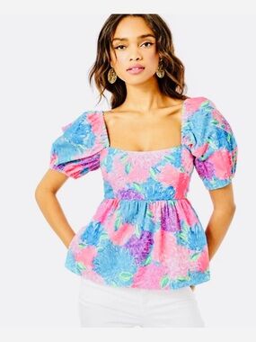 NWOT Lilly Pulitzer Flattering Kay Baby Doll Top Multi Beach House Bloom